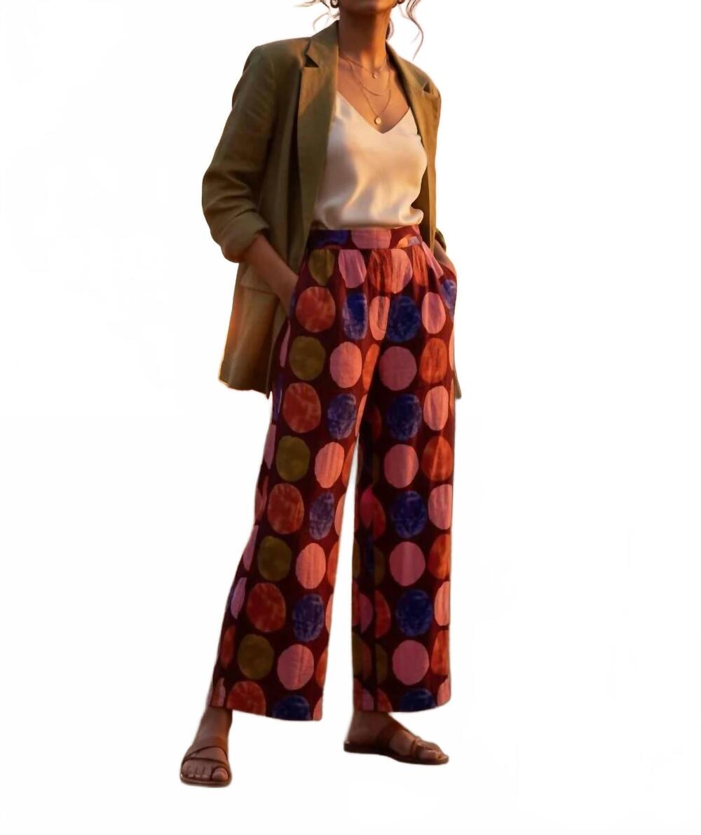 NEW UMGEE women's dot print wide leg pull on skirt pants in burgundy mix
